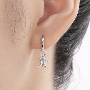 Aros de tortuga marina de plata de ley, plata, oro u oro rosa, pendientes de aro desmontables con forma de tortuga, pendientes de criatura marina