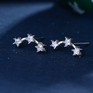 Tiny CZ Star Trio Stud Earrings in Sterling Silver, Silver or Gold, Three Star Earrings, Contellation Earrings, Celestial Jewellery