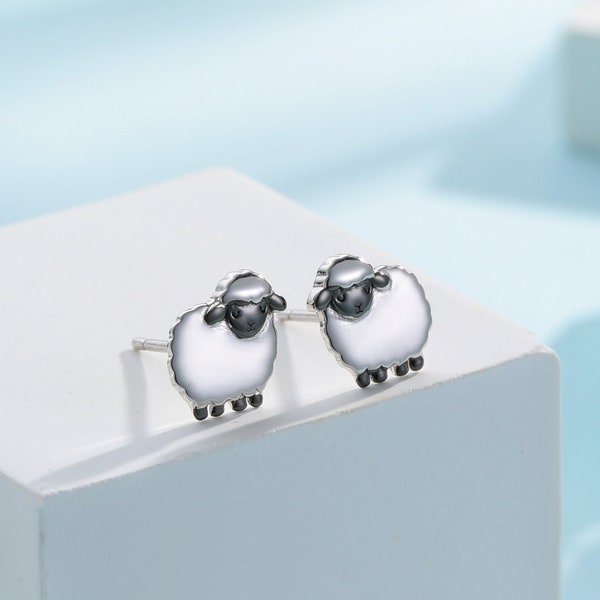 The Valais Blacknose Sheep Stud earrings in Sterling Silver, Fluffy Black Face Sheep Earrings, Nature Inspired, Pet Lover