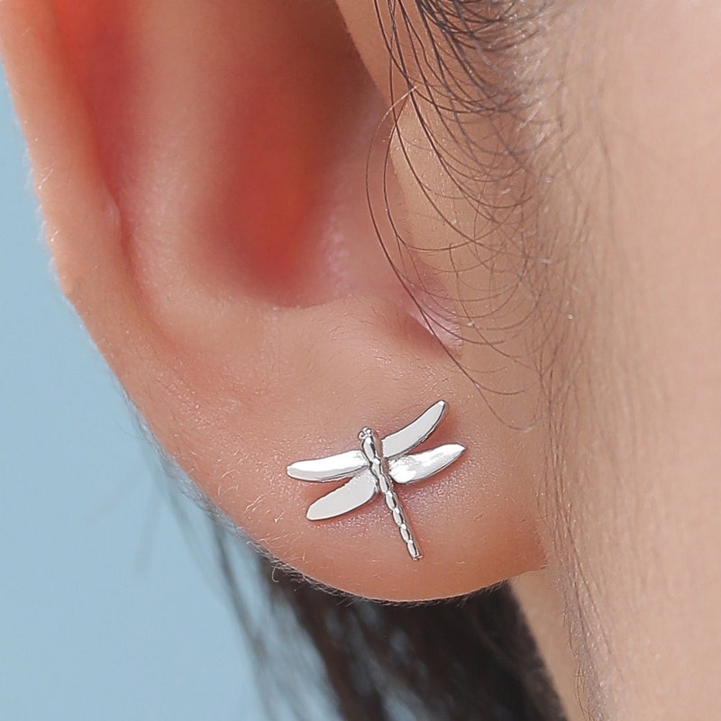 Dragonfly Stud Earrings in Sterling Silver,  Cute Fun Quirky Animal Jewellery, Jewelry Gift for Her, Animal Lover,  Nature Inspired