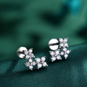 CZ Hydrangea Bouquet Internally Threaded Flat Back/ Screw Back/ Stud Earrings in Sterling Silver, Silver, Gold or Rose Gold, Flower Earrings