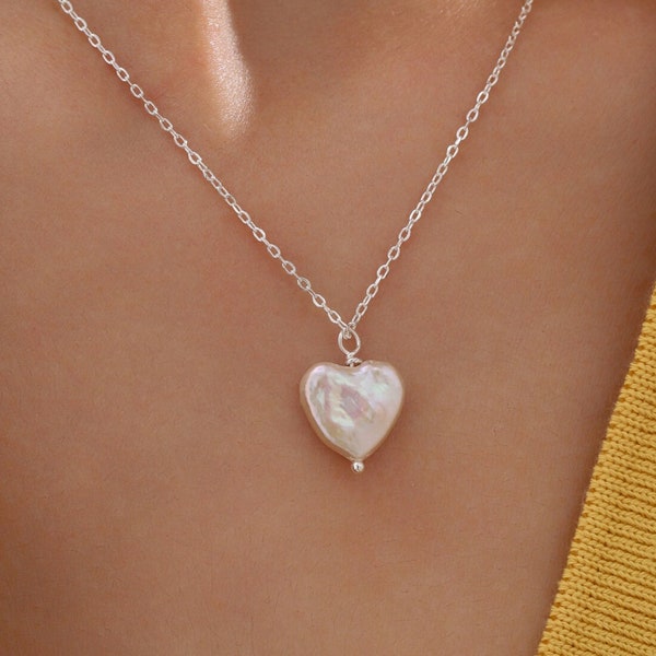 Echtes Herz Barock Perle Anhänger Halskette in Sterling Silber, Zarte Keshi Perle Stern Halskette, Herz Perlenkette