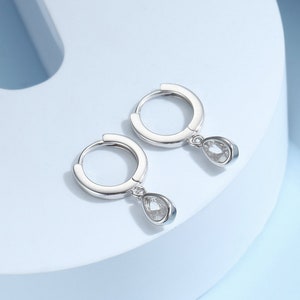 Tiny Droplet CZ Huggie Hoop Earrings in Sterling Silver, Silver or Gold, Geometric Hoop Earrings,