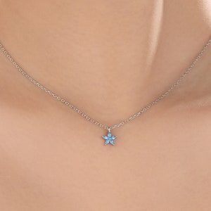 Tiny Aquamarine Blue CZ Flower Necklace in Sterling Silver, Silver or Gold, CZ Flower Necklace, CZ Cluster Floral Necklace