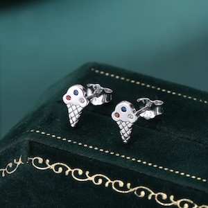 Winzige Eis CZ Ohrstecker in Sterling Silber, Silber oder Gold oder Roségold, Gelato Ohrstecker, niedlicher und schrulliger Essensschmuck