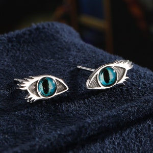 Evil Eye Stud Earrings in Sterling Silver, Silver or Gold,  Eye Earrings, Blue Eye Earrings