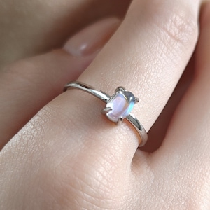 Sterling Silver Moonstone Oval Ring, Simulated Moonstone Oval Ring,  Minimalist Lab Moonstone Ring