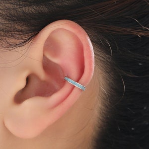 Turquoise Blue Ear Cuff in Sterling Silver, Silver or Gold, Simple Piercing Free Earrings, Minimalist Ear Cuff, Blue CZ Ear Cuff