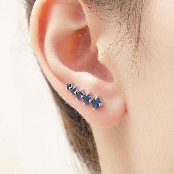 Sapphire Blue CZ Crystal Crawler Earrings in Sterling Silver, Silver or Gold