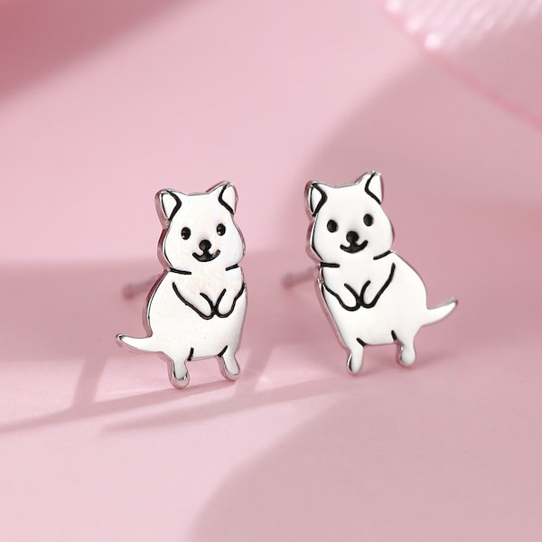 Tiny Quokka Stud Earrings in Sterling Silver, Silver or Gold, Australian Quokka Earrings, Cute Rodent Earrings, Mouse Earrings