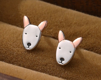 Bull Terrier Dog Stud Earrings in Sterling Silver, Sterling Silver Bull Terrier Dog Earrings, Pet Earrings