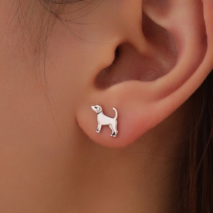 Cute Dog Stud Earrings in Sterling Silver, Puppy Earrings, Silver, Gold or Rose Gold, Nature Inspired Animal Earrings, Terrier, Jack Russell