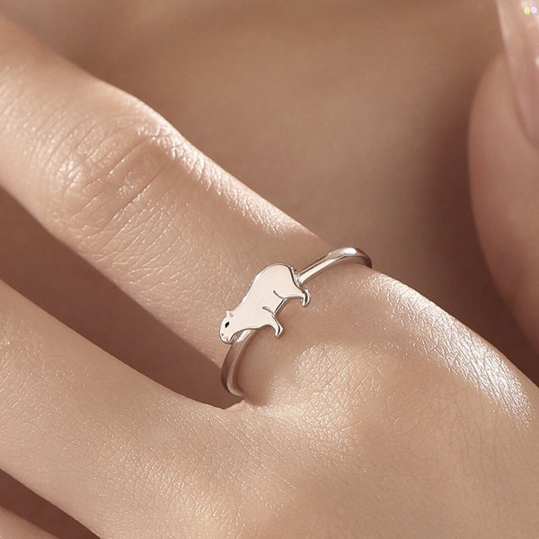 Capybara Ring in Sterling Silver, Adjustable Size, Cute Capybara Ring, Sterling silve Water Animal ring.