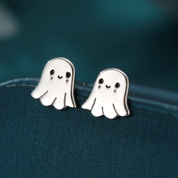 Pendientes de fantasma súper lindos en plata de ley, plata, oro u oro rosa. Pendientes de fantasma pequeños.