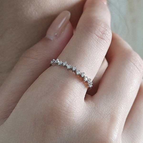 CZ Constellation Ring in Sterling Silver, Size US 5- 8, Skinny CZ Ring, Sterling Silver Star Ring