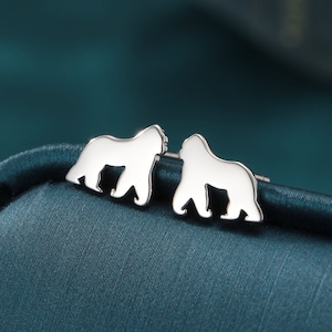 Gorilla Stud Earrings in Sterling Silver, Silver or Gold, Gorilla Earrings, Nature Inspired Animal Earrings