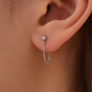 Ball Chain Earrings in Sterling Silver, Silver or Gold, Tiny Ear Jacket, Dainty Jewellery
