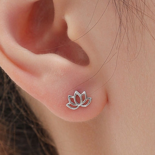 Lotus Flower Stud Earrings in Sterling Silver, Silver or Gold,  Nature Inspired, Botanical Earrings