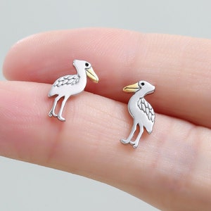 Sterling Silver Shoebill Stud Earrings, Cute Shoe Bill Stork Stud Earrings, Fun and Quirky Shoebill Jewellery