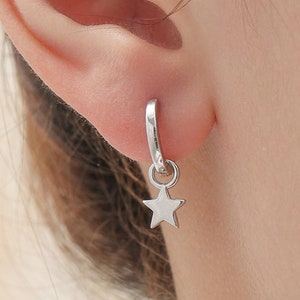 Star Charm Huggie Hoop Earrings in Sterling Silver, Detachable Charm Hoops, Celestial Earrings, Silver, Gold and Rose Gold