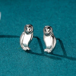 Schleiereule Ohrstecker in Sterling Silber, Gold und Rose Gold. Eulen-Vogel-Ohrringe, Natur inspirierte Tierohrringe