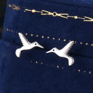 Hummingbird Stud Earrings in Sterling Silver, Silver or Gold, Flying Bird Earrings, Tiny Bird Earrings, Nature Inspired Animal Earrings