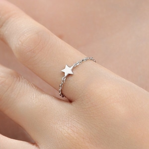 Sterling Silver Star Soft Ring, Adjustable Size Star Chain Ring, Silver or Gold Sparkling Silver Ring, Soft chain Ring in Sterling Silver