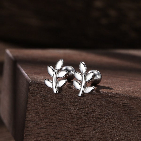 Dainty Leaf Screw Back Earrings in Sterling Silver - Silver Gold or Rose Gold - Cute,  Fun, Whimsical, Botanical Earrings, Barbell Earrings