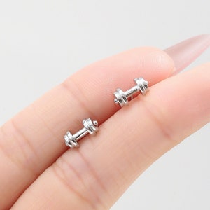 Sterling Silver Weight Lifting Dumbell Stud Earrings, Silver, Gold or Rose Gold,  Fun Earrings, Exercise Lover Earrings