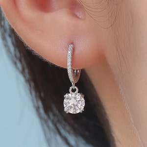 Double Prong Sparkly CZ Huggie Hoop in Sterling Silver, Silver or Gold or Rose Gold, Minimalist Simple Hoop Earrings, CZ Hoops