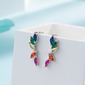 Kolczyki Rainbow Marquise CZ Cluster Crawler ze srebra próby 925, srebra lub złota, Marquise CZ Cluster Crawler, kolczyki klastrowe