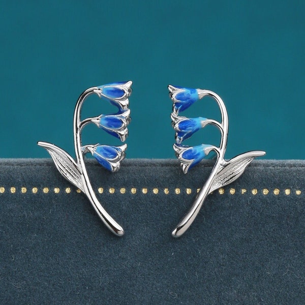Sterling Silber Glockenblume Ohrstecker mit Emaille