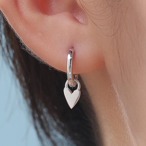 Heart Earrings with Charm Dangle Sterling Silver Heart Earrings with Charm Dangle Sterling Silver