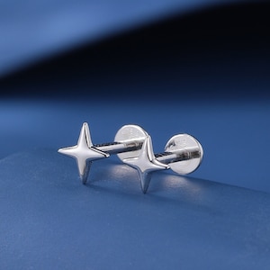 Four Point Star Internally Threaded Flat Back/Screw back/Stud Earrings in Sterling Silver, Tiny Star Earrings