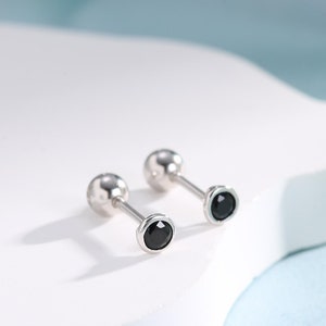 Boucles d'oreilles plates en argent sterling, argent ou or ou or rose à fond vissé/filetage interne à l'intérieur, boucles d'oreilles avec haltères CZ
