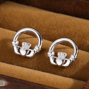 Sterling Silver Claddagh Stud Earrings Earrings, Silver or Gold or Rose Gold, Irish Claddagh  Earrings