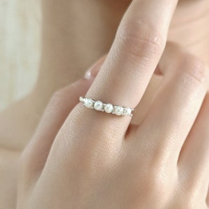 Genuine Freshwater Pearl Infinity Ring in Sterling Silver, Button Pearl Ring, Real Pearl Eternity Ring, Adjustable Size