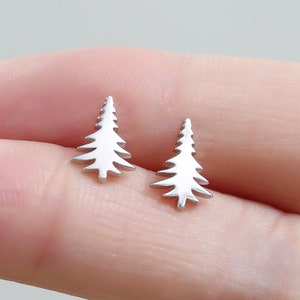Sterling Silver Tiny Pine Tree Stud Earrings Earrings, Silver or Gold or Rose Gold, Small Pine Tree Earrings, Evergreen Tree Earrings
