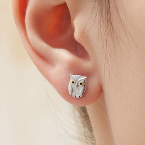Cute Baby Owl Face Stud Earrings in Sterling Silver, Owl Bird Earrings,  Nature Inspired Animal Earrings