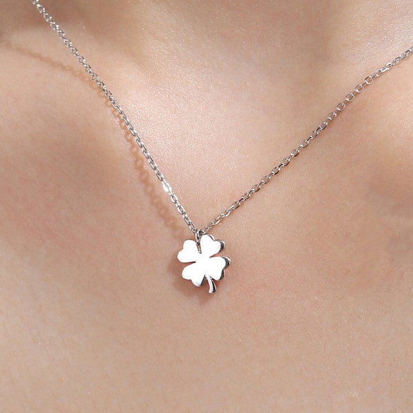 Winzige Kleeblatt Anhänger Halskette in Sterling Silber, Silber oder Gold, Silber Shamrock Halskette, Irish Schmuck