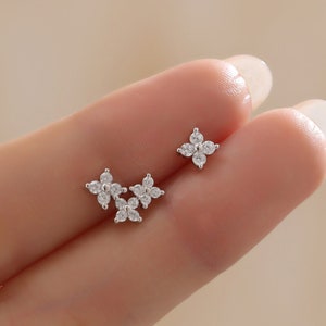 Asymmetric Hydrangea Flower Bouquet CZ Stud Earrings in Sterling Silver, Silver, Gold or Rose Gold, Mismatched CZ Flower Stud Earrings