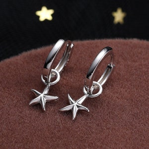 Starfish Huggie Hoop Earrings in Sterling Silver, Sea Star Huggie Hoops, Silver or Gold or Rose Gold,  Detachable Star Fish Hoops