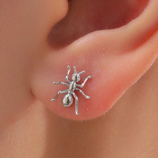 Pendientes de hormiga en plata de ley, plata, oro u oro rosa, pendientes de hormiga, insectos, inspirados en la naturaleza.