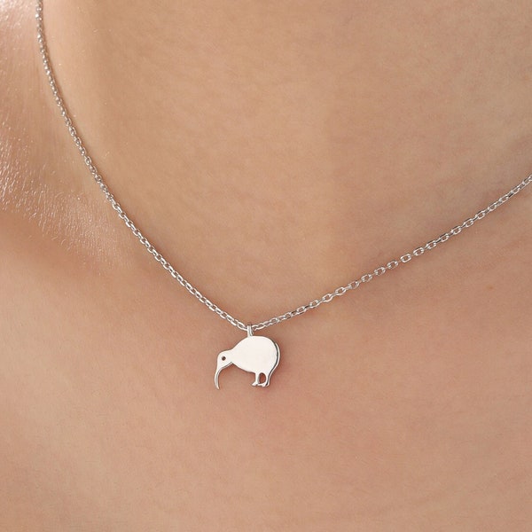 Cute Little Kiwi Bird Pendant Necklace in Sterling Silver, Silver or Gold, Kiwi Bird Necklace in Silver