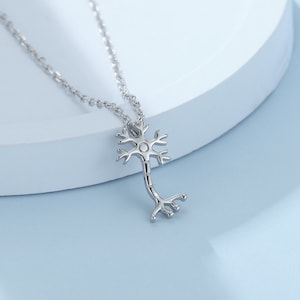 Tiny Neurone Cell Pendant Necklace in Sterling Silver, Tiny Neurone Cell Necklace,  Science Inspired Necklace