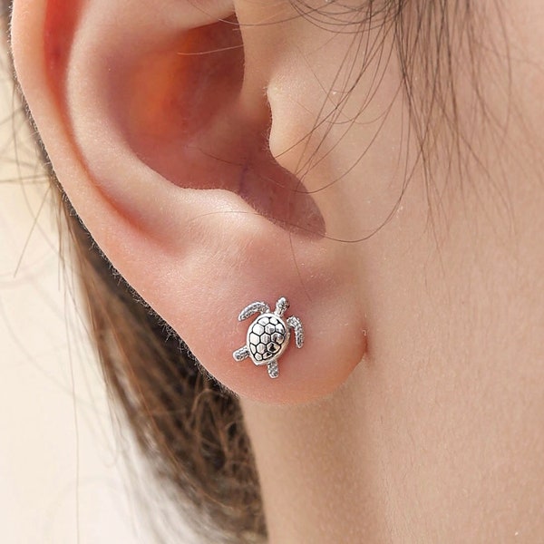 Sterling Silver Turtle Stud Earrings, Sea Turtle Earrings, Cute and Quirky