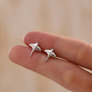 Sterling Silver Manta Ray Stud Earrings, Ocean Creature Fish Earrings, Cute and Quirky