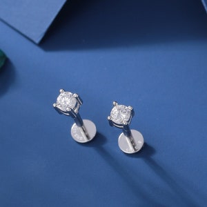 Four Prong CZ Internally Threaded Flat Back / Screw Back Earrings in Sterling Silver, 3mm CZ, CZ Barbell Earrings, Silver or Gold