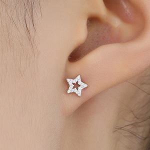CZ Star Stud Earrings in Sterling Silver, Silver, Gold or Rose Gold, Open Star Earrings, Sunburst Earrings, Celestial