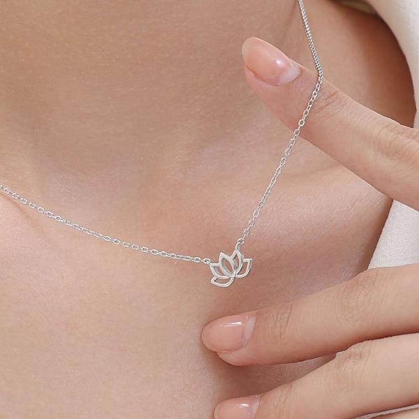 Lotus Flower Pendant Necklace in Sterling Silver, Silver or Gold, Lotus Necklace, Sterling Silver Lotus Flower Pendant, Water Lily Necklace